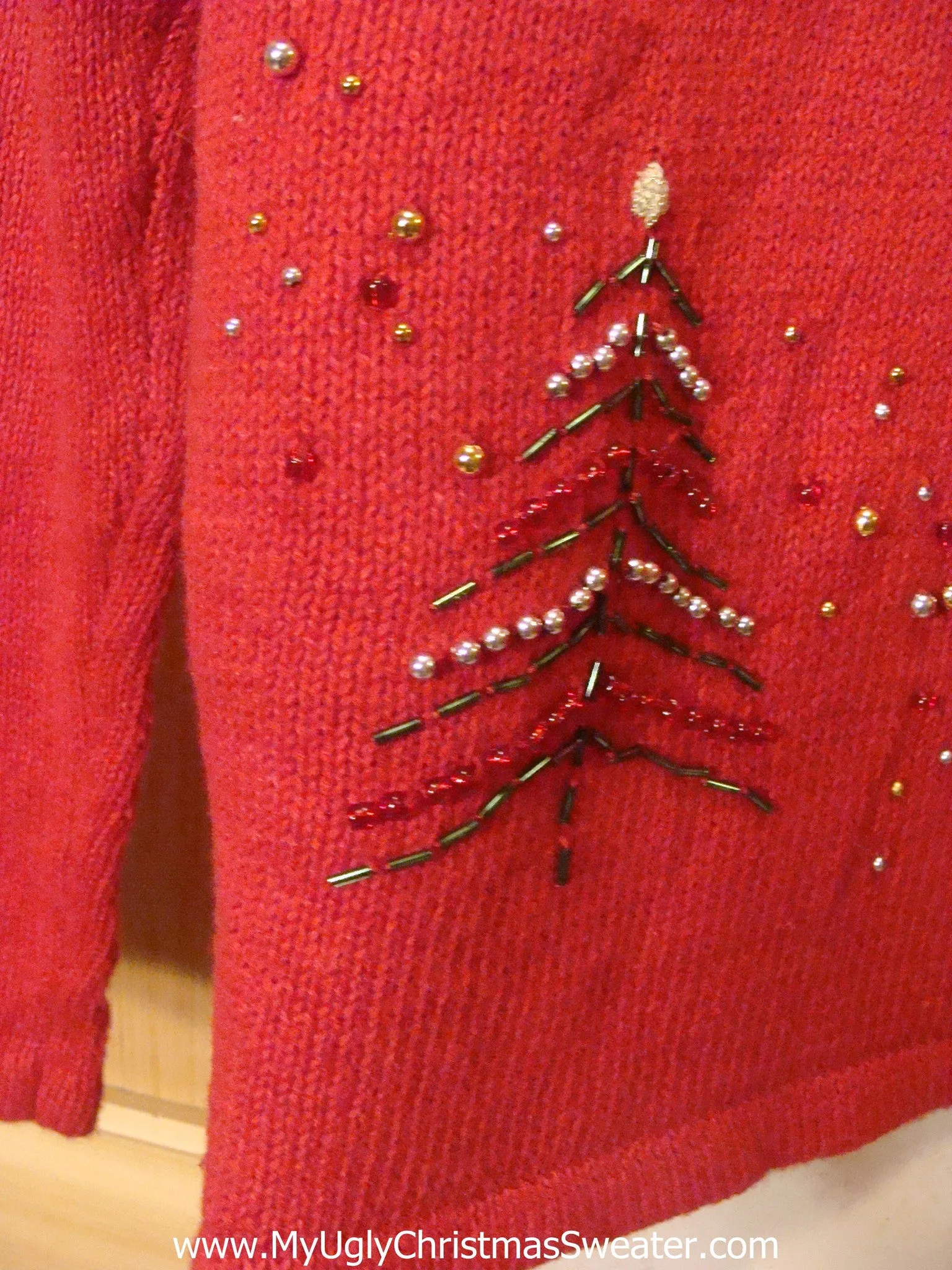 Light Up Ugly Xmas Sweater Furry Collar and Bling
