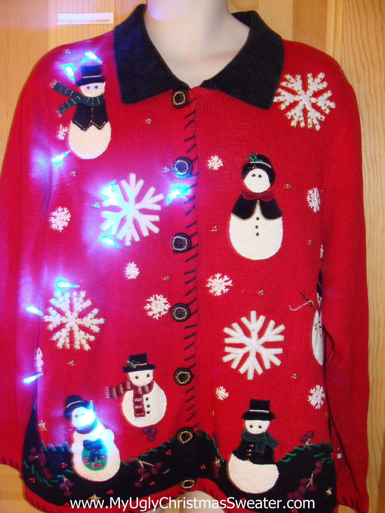 Light Up Ugly Xmas Sweater Snowmen Snowflakes