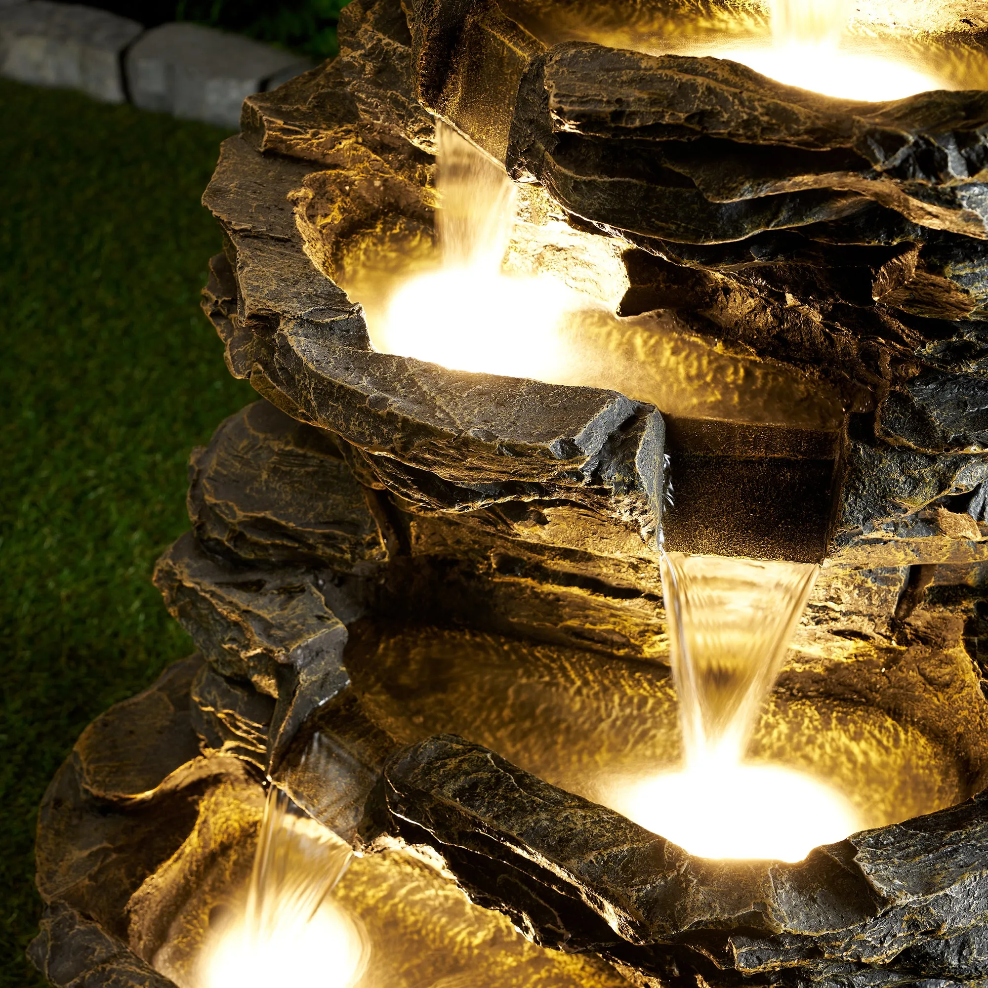 Multi Level Rock Fountain W/Warm White Leds