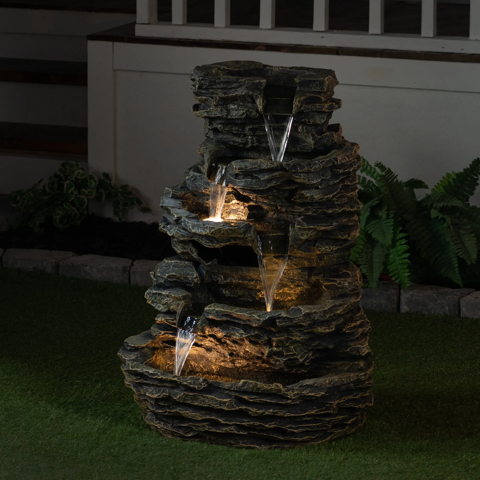 Multi Level Rock Fountain W/Warm White Leds