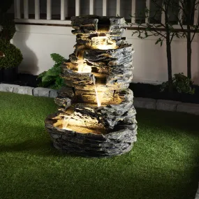 Multi Level Rock Fountain W/Warm White Leds