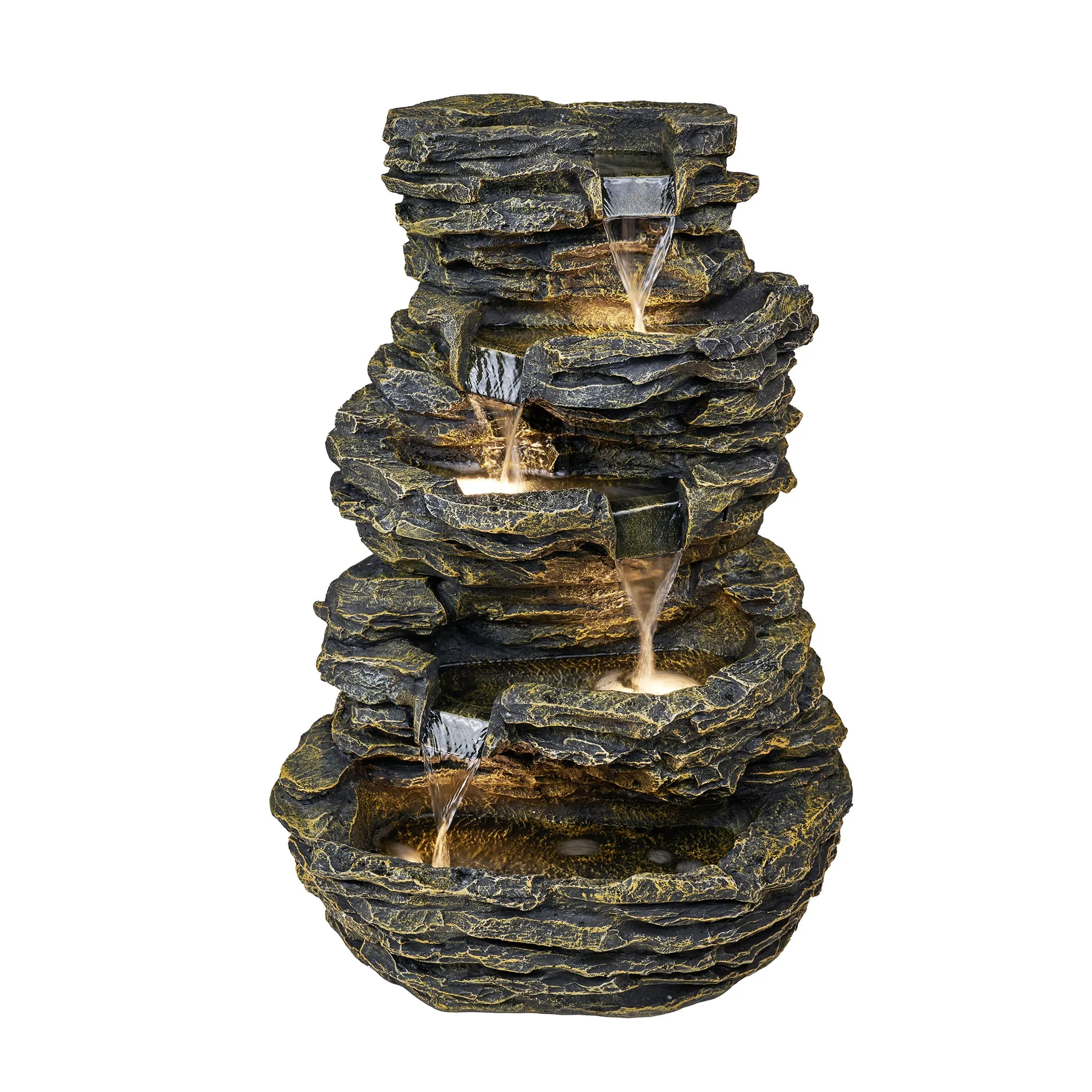 Multi Level Rock Fountain W/Warm White Leds