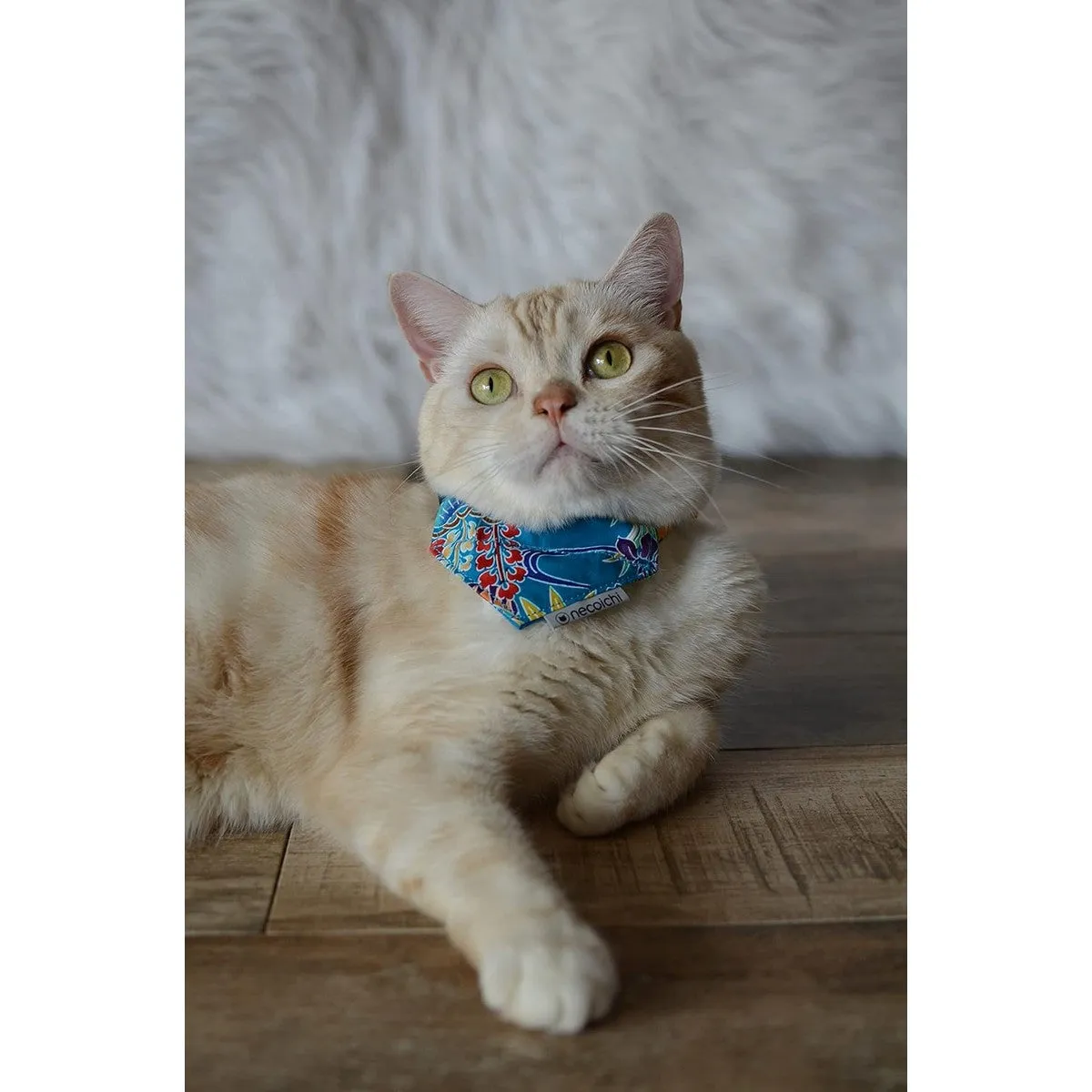 Necoichi Bandana Cat Collar with Air Tag Pocket Yukata Blue