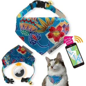 Necoichi Bandana Cat Collar with Air Tag Pocket Yukata Blue