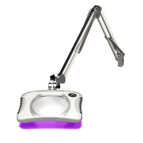 OC White 82400-4-UV-MW Green-Lite&reg; Visible UV LED Magnifier with 5.25" x 7" Rectangular, 4 Diopter Lens & Edge Clamp, Medical White