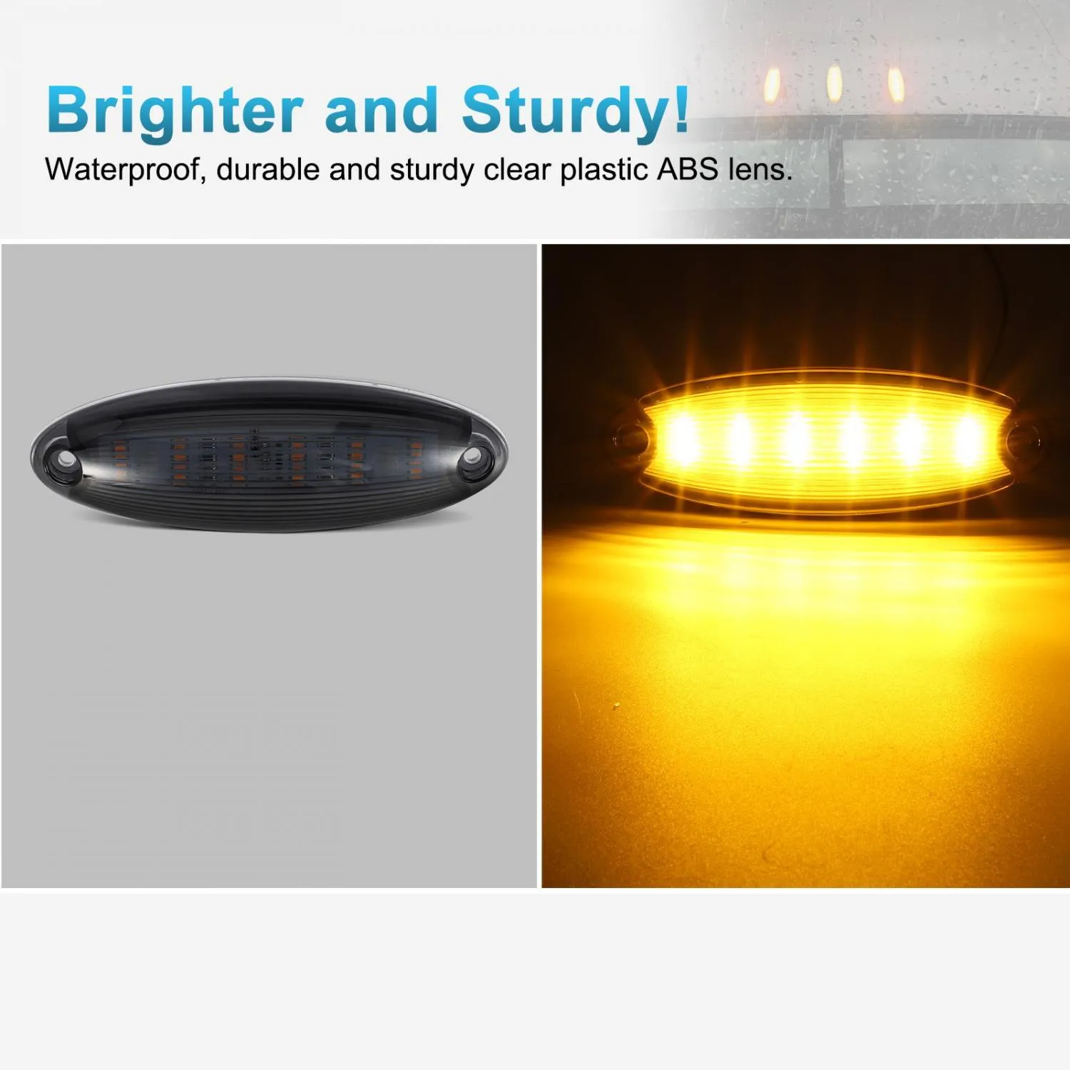 Partsam 5pcs Smoke Lens Yellow 6 LED Top Cab Marker Roof Running Lights Lamps Assembly Replacement for Freightliner Cascadia Heavy Duty Truck Cab Lights