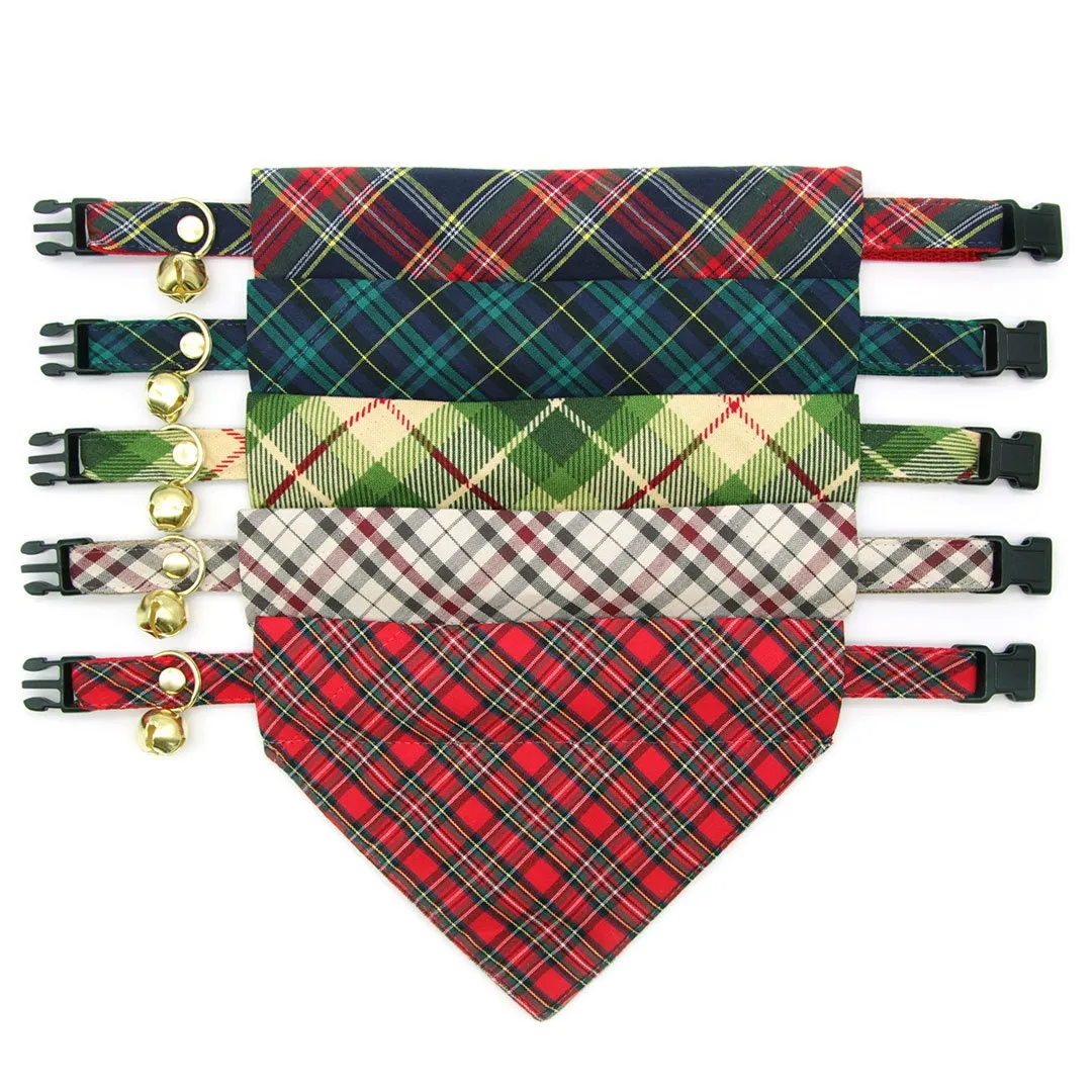 Pet Bandana - "Newberry" - Beige Tan Plaid Bandana for Cat   Small Dog / Slide-on Bandana / Over-the-Collar (One Size)