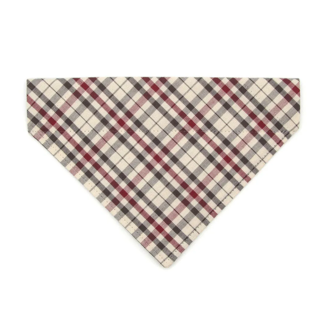 Pet Bandana - "Newberry" - Beige Tan Plaid Bandana for Cat   Small Dog / Slide-on Bandana / Over-the-Collar (One Size)