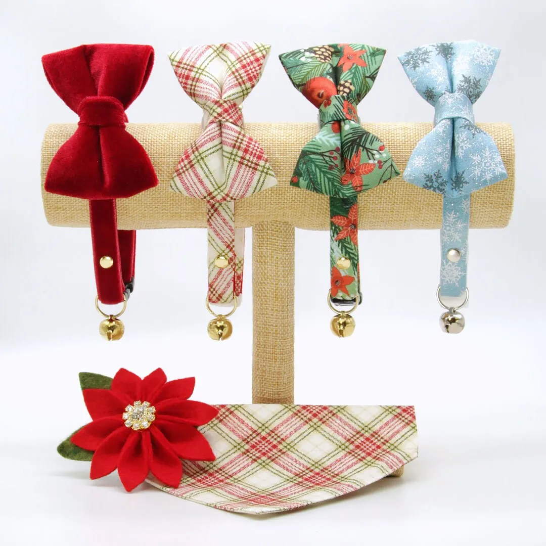 Pet Bow Tie - "Aspen" - Holiday Tartan Plaid Red Cat Bow Tie / Christmas   Wedding / For Cats   Small Dogs (One Size)