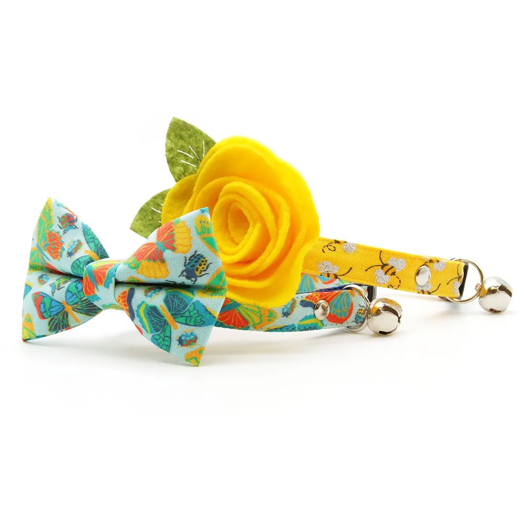 Pet Bow Tie - "Bugs & Butterflies" - Sky Blue Insects   Butterfly Cat Bow Tie / Spring   Summer / For Cats   Small Dogs (One Size)