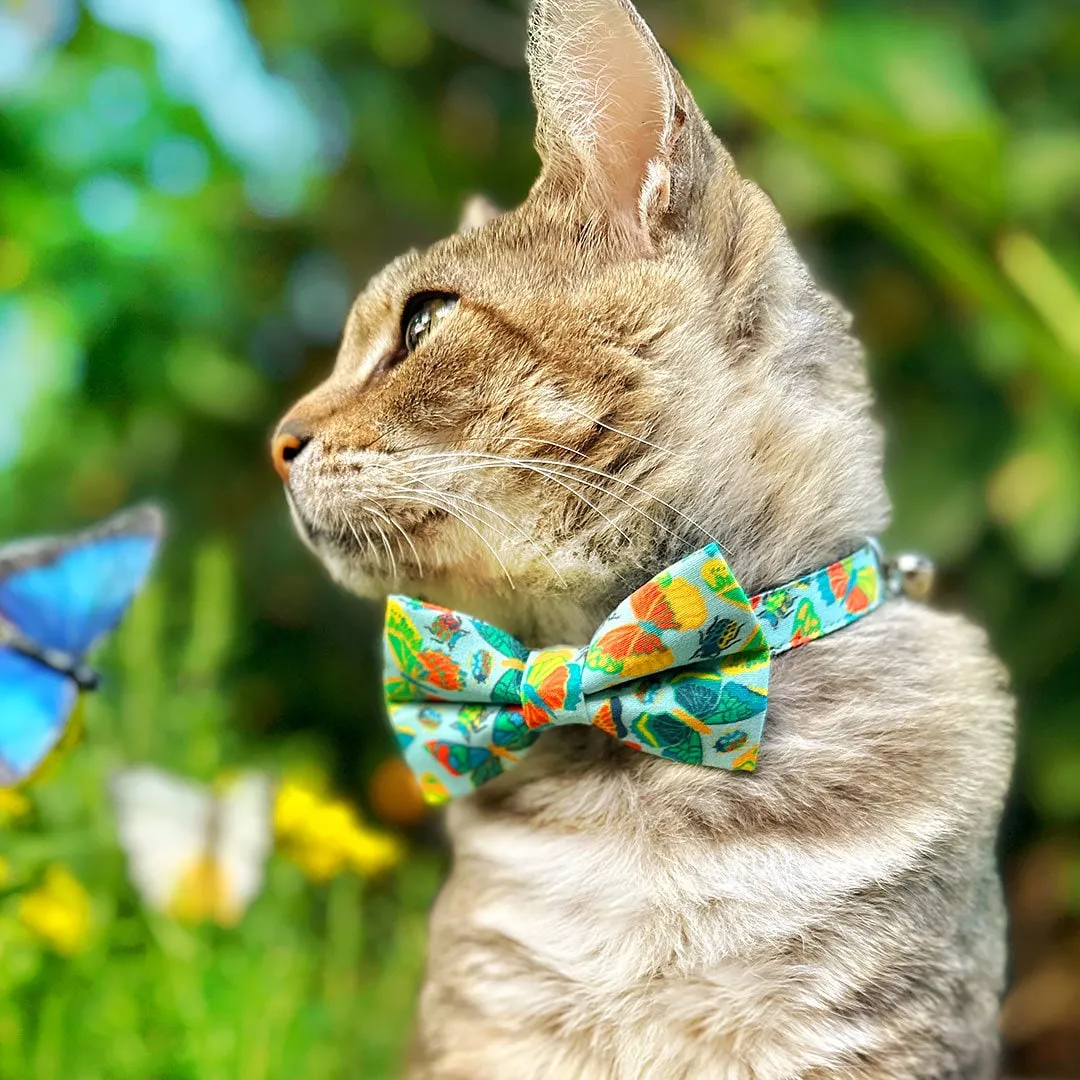 Pet Bow Tie - "Bugs & Butterflies" - Sky Blue Insects   Butterfly Cat Bow Tie / Spring   Summer / For Cats   Small Dogs (One Size)