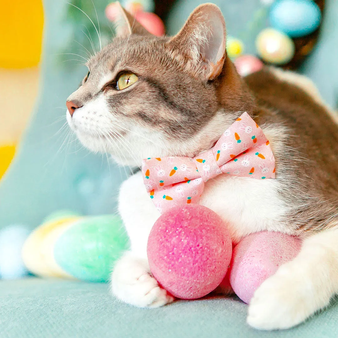 Pet Bow Tie - "Bunnies & Carrots Pink" - Pastel Pink Bunny Bow Tie / Easter, Spring / For Cats   Small Dogs (One Size)