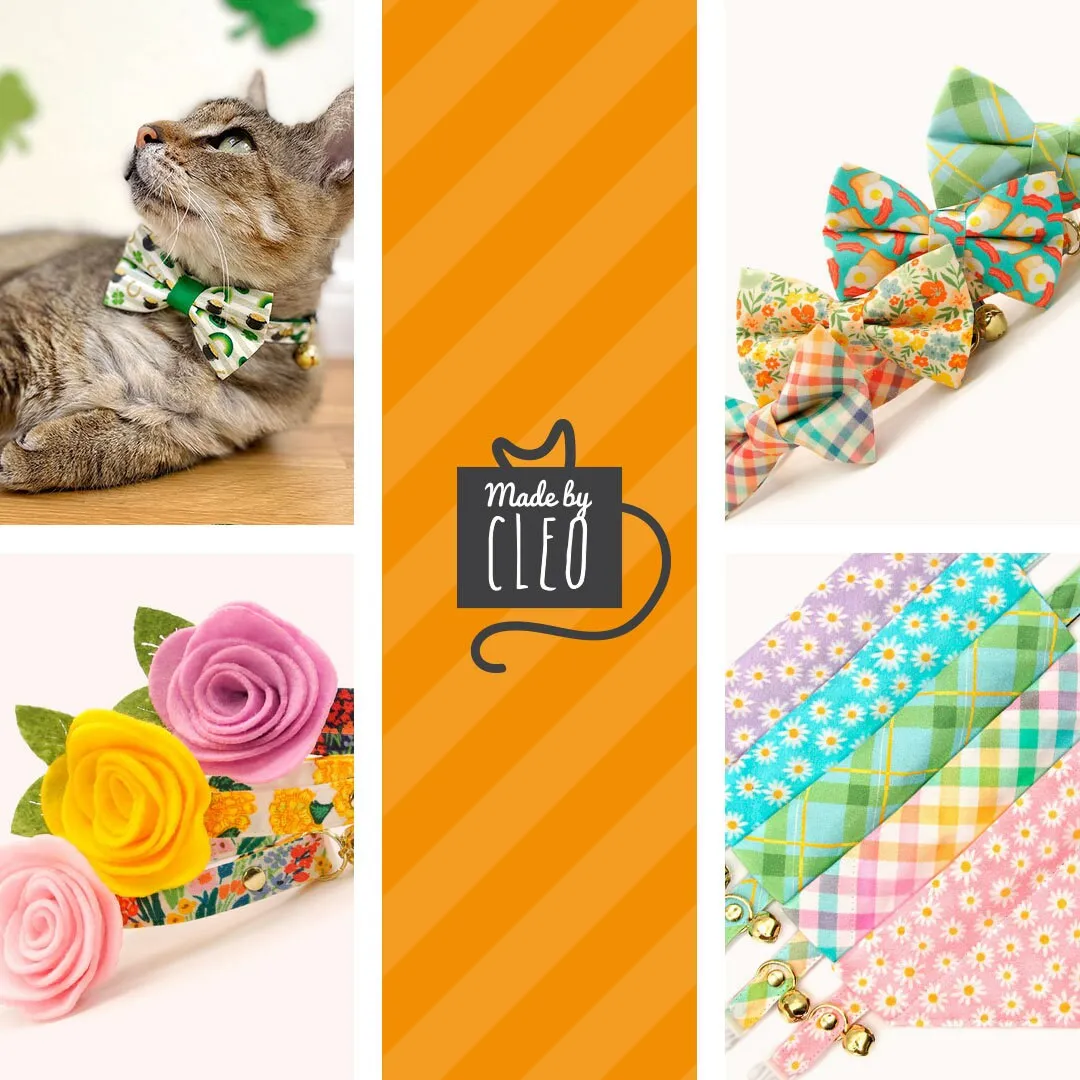 Pet Bow Tie - "Carmel" - Mint Green Plaid Cat Bow Tie / Spring, Summer, Easter, Wedding / For Cats   Small Dogs (One Size)