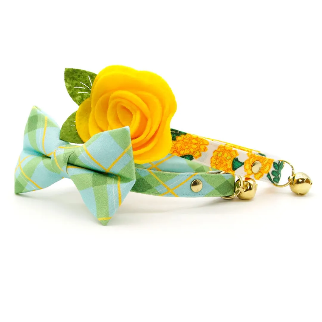 Pet Bow Tie - "Carmel" - Mint Green Plaid Cat Bow Tie / Spring, Summer, Easter, Wedding / For Cats   Small Dogs (One Size)