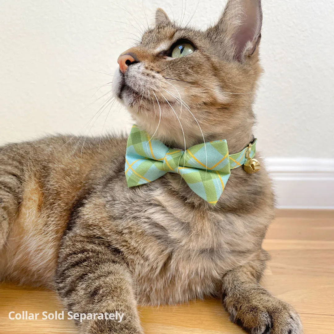 Pet Bow Tie - "Carmel" - Mint Green Plaid Cat Bow Tie / Spring, Summer, Easter, Wedding / For Cats   Small Dogs (One Size)