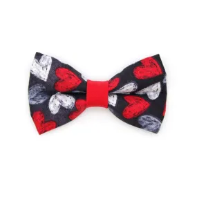 Pet Bow Tie - "Chalk It Up To Love" - Black, White & Red Heart Cat Bow Tie / Valentine's Day / For Cats   Small Dogs (One Size)