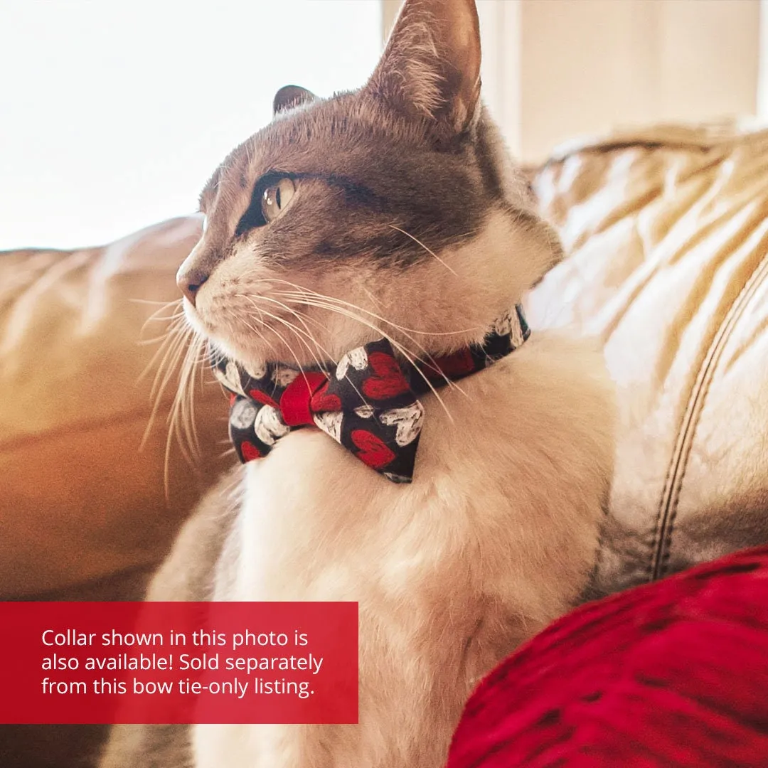 Pet Bow Tie - "Chalk It Up To Love" - Black, White & Red Heart Cat Bow Tie / Valentine's Day / For Cats   Small Dogs (One Size)