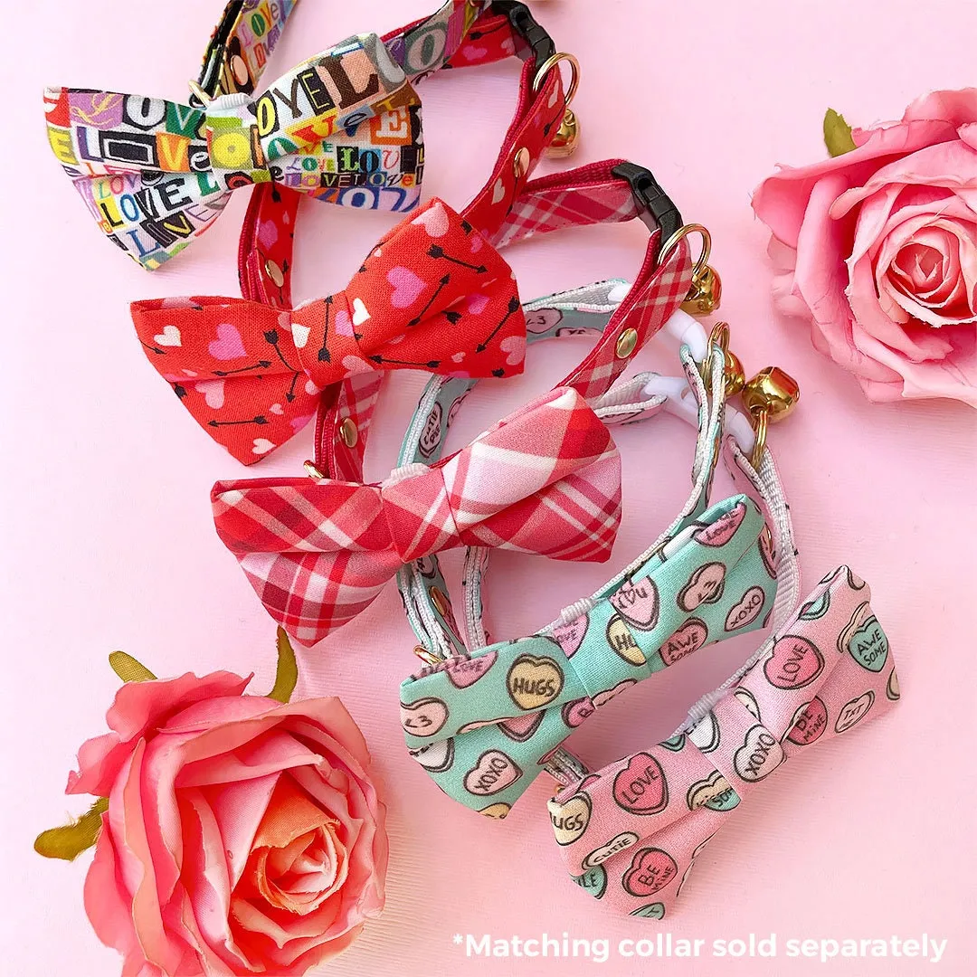 Pet Bow Tie - "Conversation Hearts - Pink" - Valentine's Day Pink Candy Heart Cat Bow Tie / Valentine's Day / For Cats   Small Dogs (One Size)