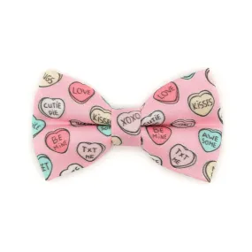 Pet Bow Tie - "Conversation Hearts - Pink" - Valentine's Day Pink Candy Heart Cat Bow Tie / Valentine's Day / For Cats   Small Dogs (One Size)