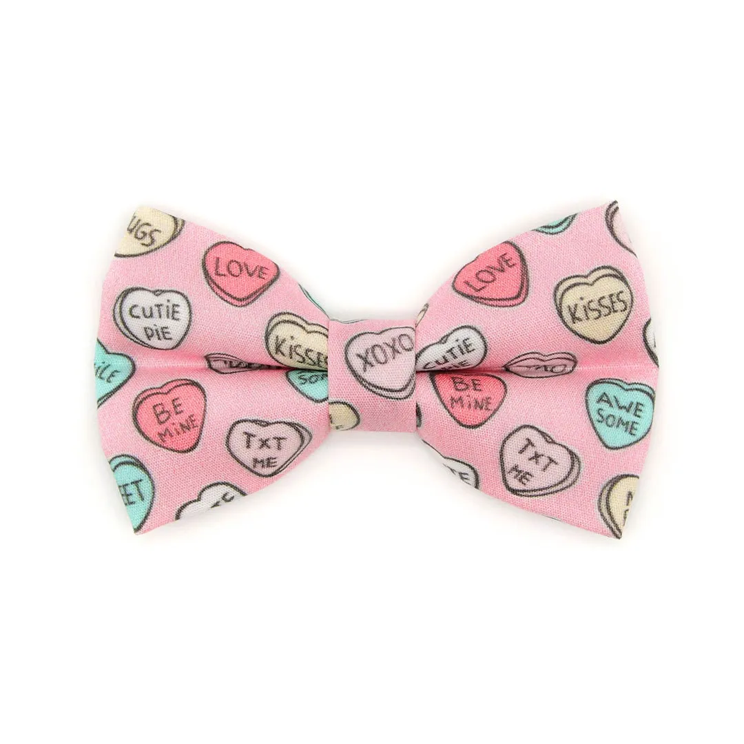 Pet Bow Tie - "Conversation Hearts - Pink" - Valentine's Day Pink Candy Heart Cat Bow Tie / Valentine's Day / For Cats   Small Dogs (One Size)