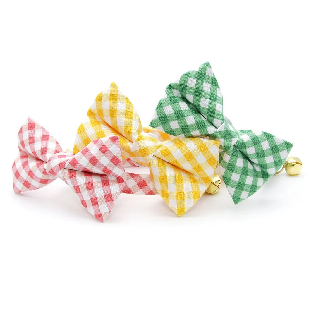 Pet Bow Tie - "Derby" - Gingham Green Bow Tie / Spring, St. Patrick's Day, Wedding / For Cats   Small Dogs (One Size)