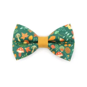 Pet Bow Tie - "Forest Fantasy" - Woodland Medley Green Bow Tie for Cat / Mushrooms, Acorns / For Cats   Small Dogs (One Size)