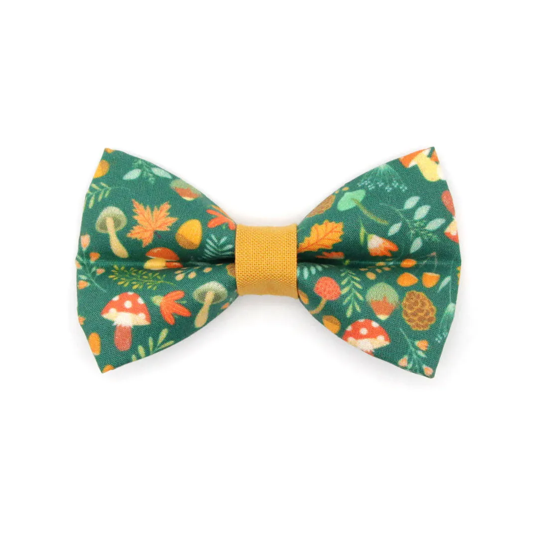 Pet Bow Tie - "Forest Fantasy" - Woodland Medley Green Bow Tie for Cat / Mushrooms, Acorns / For Cats   Small Dogs (One Size)
