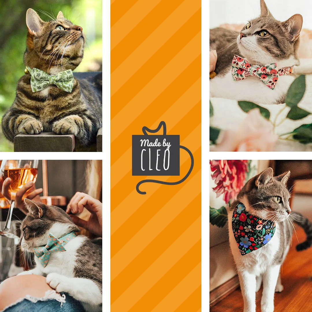 Pet Bow Tie - "Forest Fantasy" - Woodland Medley Green Bow Tie for Cat / Mushrooms, Acorns / For Cats   Small Dogs (One Size)