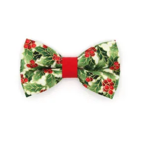 Pet Bow Tie - "Holiday Holly" - Christmas Botanical Red Berries & Green Cat Bow Tie / For Cats   Small Dogs (One Size)