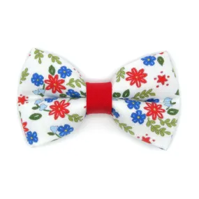 Pet Bow Tie - "Home Sweet Home" - Red & Blue Floral Cat Bow / 4th of July, Patriotic, Independence Day / For Cats   Small Dogs (One Size)