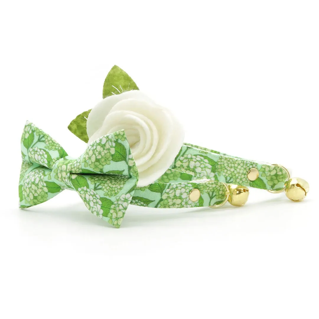 Pet Bow Tie - "Hydrangea Hill" - Botanical Green Cat Bow Tie / Spring   Summer Floral / For Cats   Small Dogs (One Size)