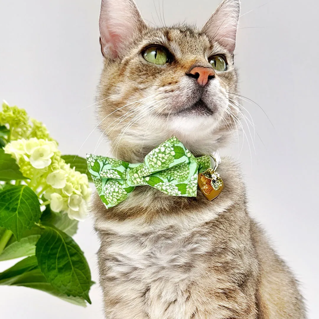 Pet Bow Tie - "Hydrangea Hill" - Botanical Green Cat Bow Tie / Spring   Summer Floral / For Cats   Small Dogs (One Size)