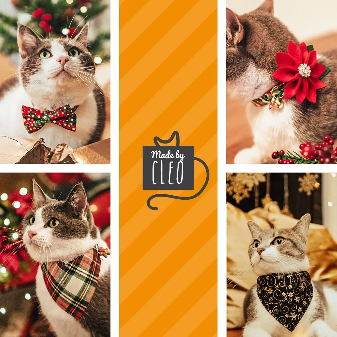 Pet Bow Tie - "Joy" - Christmas Red & Green with Metallic Gold Dots Cat Bow Tie / Holiday / For Cats   Small Dogs (One Size)