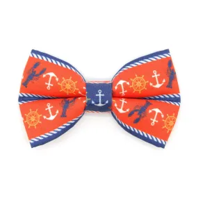 Pet Bow Tie - "Nautical Sunset" - Coral Red Anchor & Lobster Cat Bow / Summrer, Sailing, Preppy / For Cats   Small Dogs (One Size)