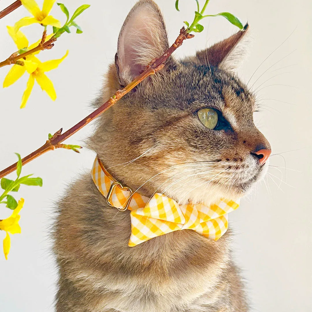 Pet Bow Tie - "Picnic" - Gingham Yellow Bow Tie / Spring, Easter, Summer, Wedding / For Cats   Small Dogs (One Size)