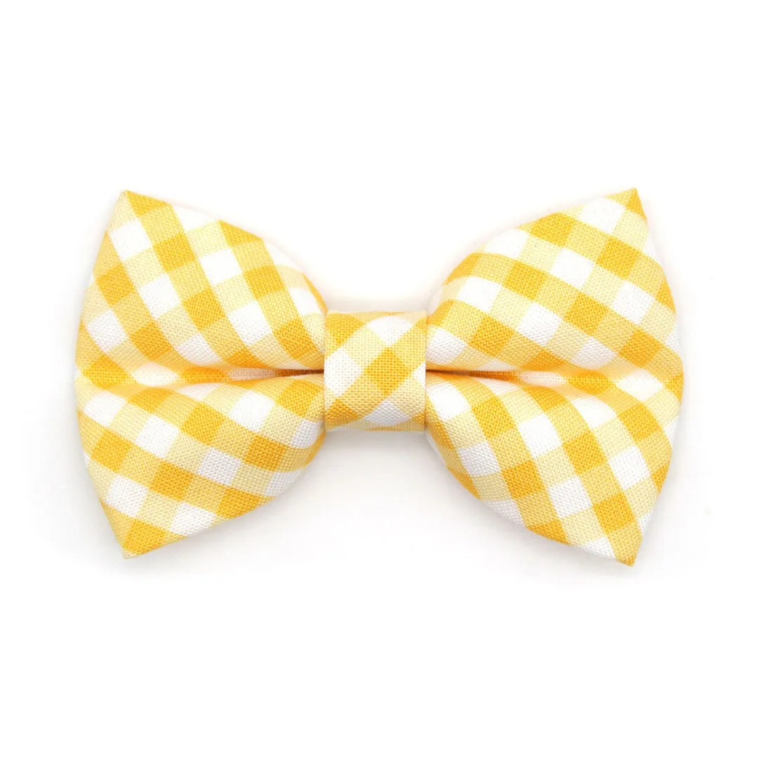 Pet Bow Tie - "Picnic" - Gingham Yellow Bow Tie / Spring, Easter, Summer, Wedding / For Cats   Small Dogs (One Size)