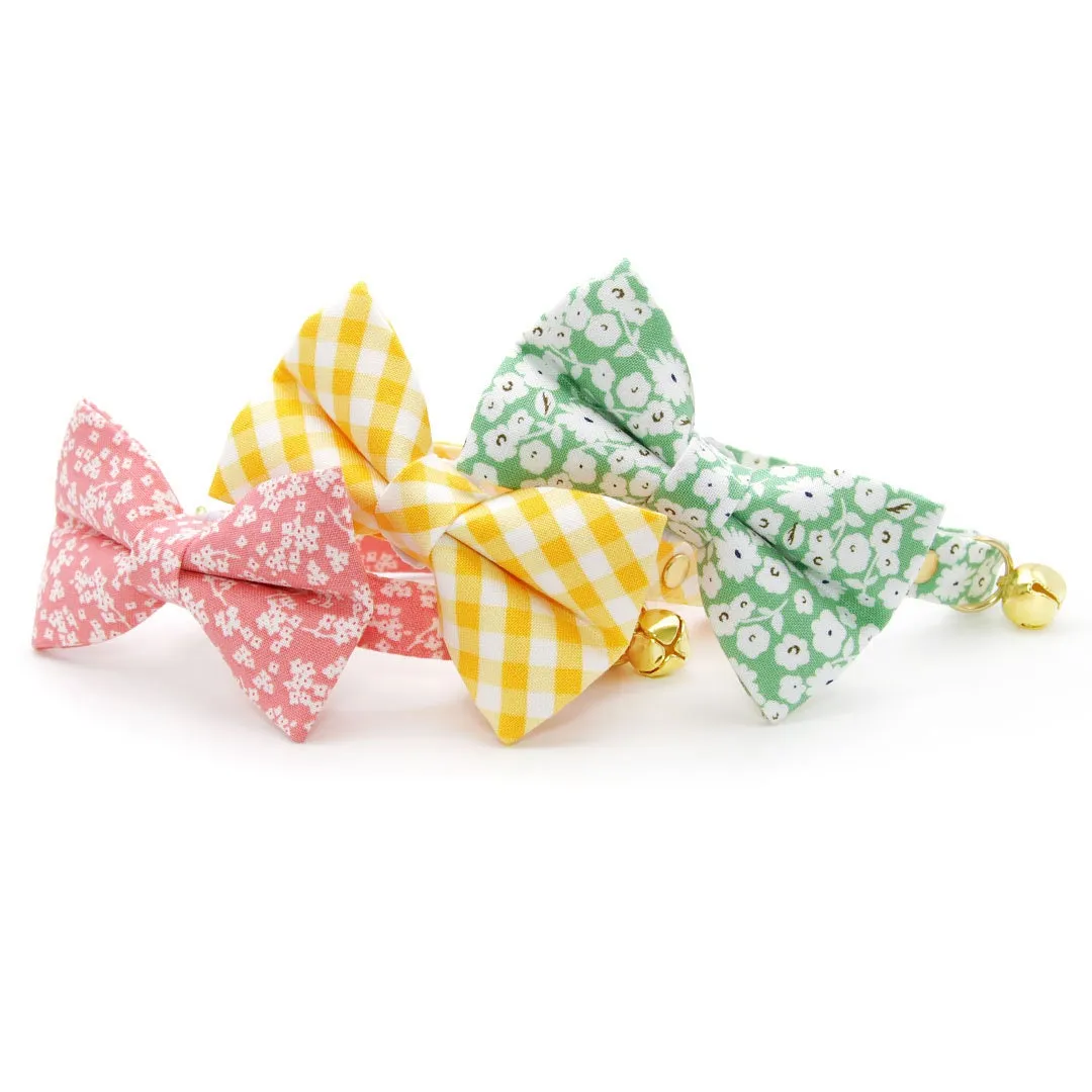 Pet Bow Tie - "Picnic" - Gingham Yellow Bow Tie / Spring, Easter, Summer, Wedding / For Cats   Small Dogs (One Size)