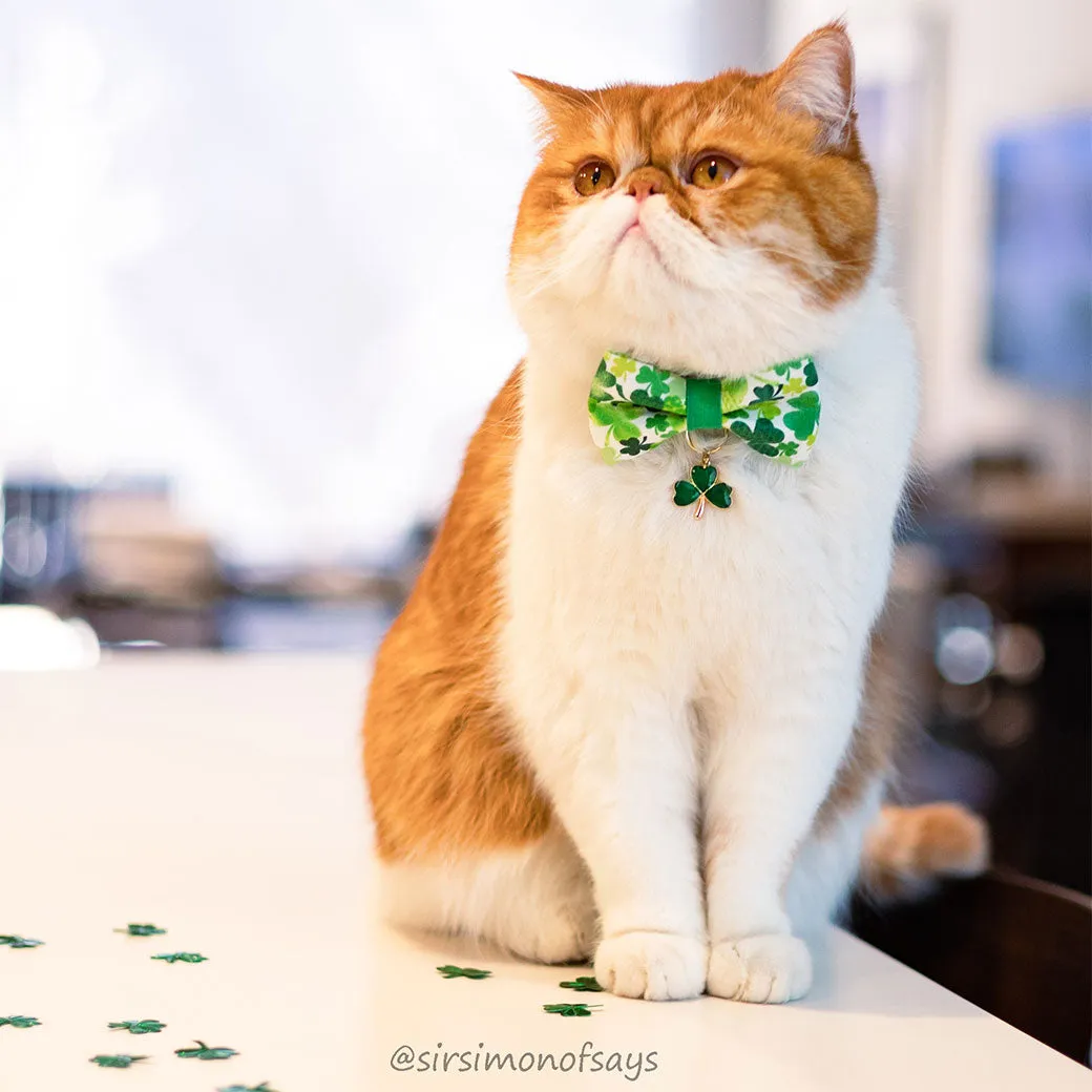 Pet Bow Tie - "Shamrock Spirit" - St. Patrick's Day Shamrock Cat Bow Tie / Irish, Clover / For Cats   Small Dogs (One Size)