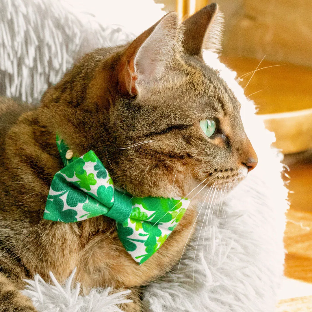 Pet Bow Tie - "Shamrock Spirit" - St. Patrick's Day Shamrock Cat Bow Tie / Irish, Clover / For Cats   Small Dogs (One Size)