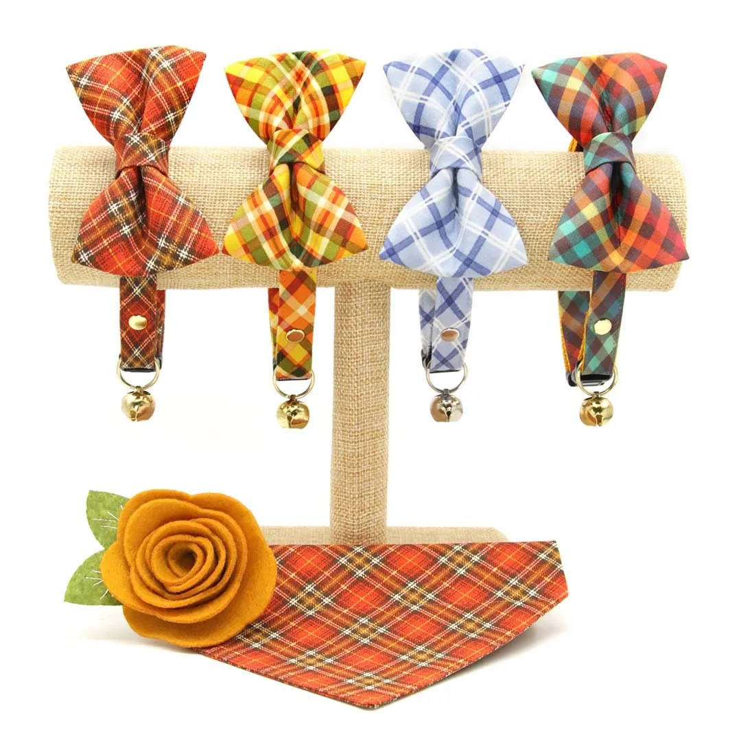 Pet Bow Tie - "Skye" - Light Blue Plaid Cat Bow Tie / Wedding, Winter, Preppy / For Cats   Small Dogs (One Size)