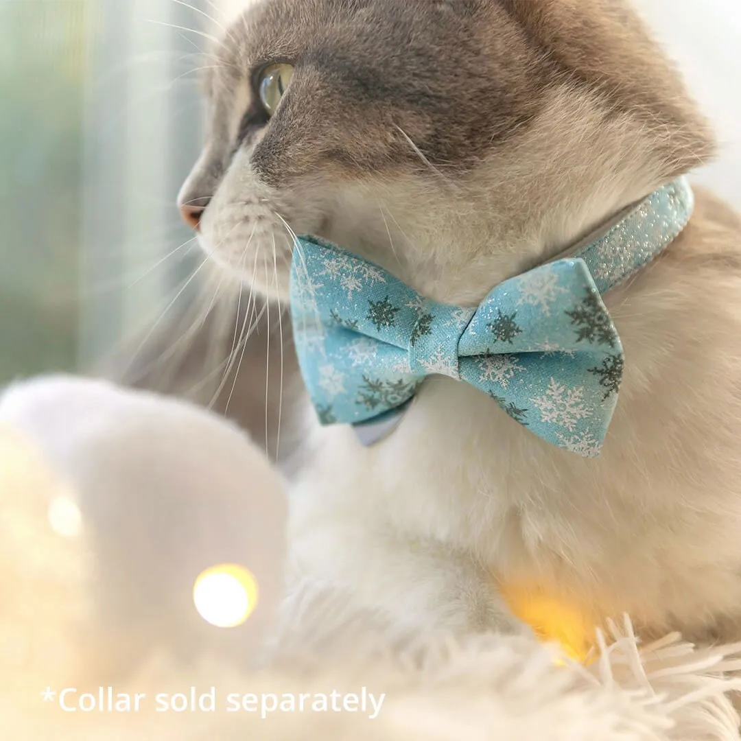 Pet Bow Tie - "Snowflakes - Frosty Blue" - Light Blue Snowflake Cat Bow Tie / Christmas, Winter, Solstice / For Cats   Small Dogs (One Size)