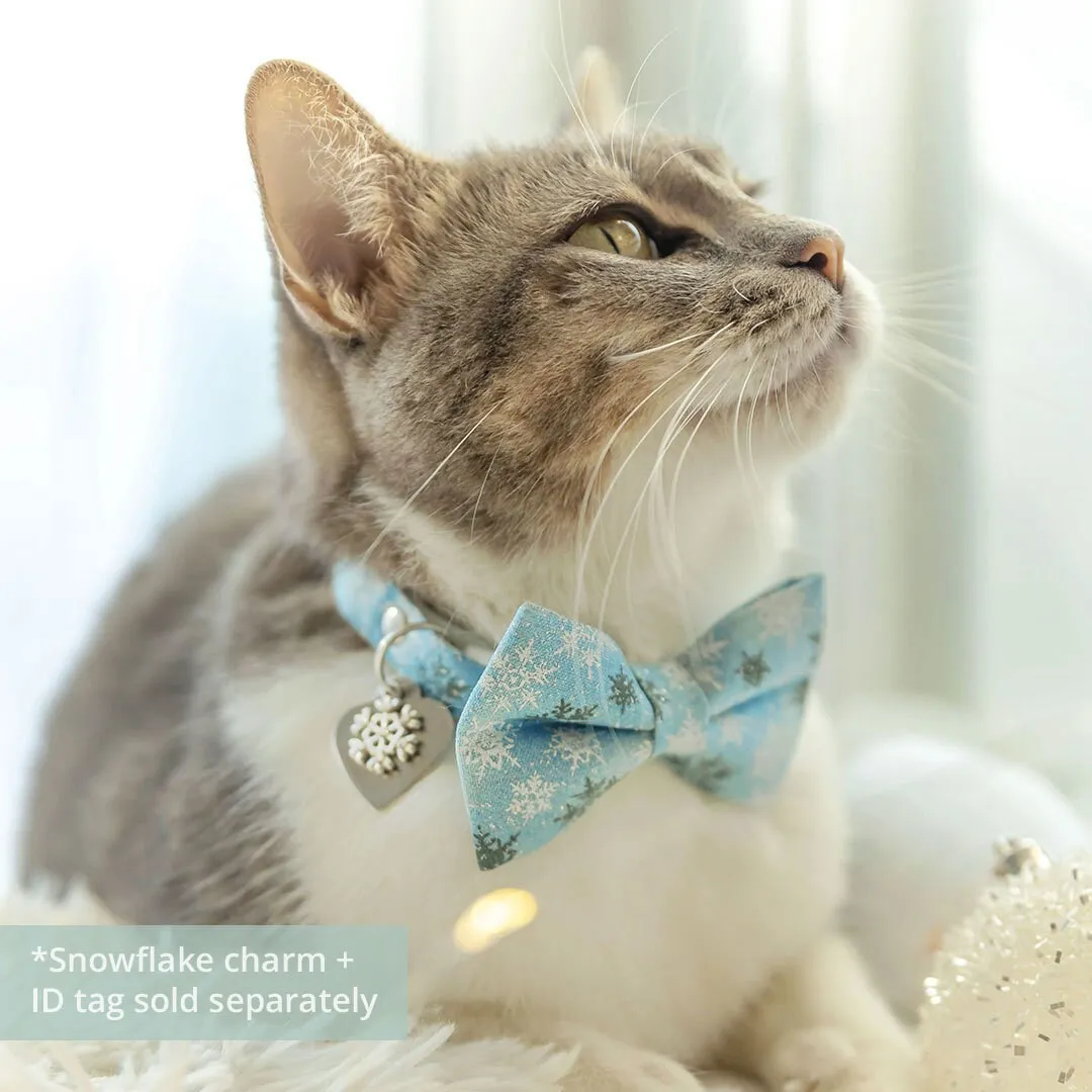 Pet Bow Tie - "Snowflakes - Frosty Blue" - Light Blue Snowflake Cat Bow Tie / Christmas, Winter, Solstice / For Cats   Small Dogs (One Size)