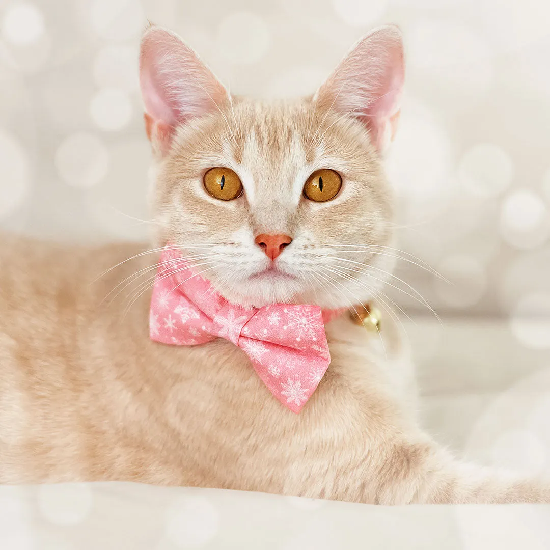 Pet Bow Tie - "Snowflakes - Sugar Pink" - Snowflake Cat Bow Tie / Christmas, Holiday, Winter / For Cats   Small Dogs (One Size)