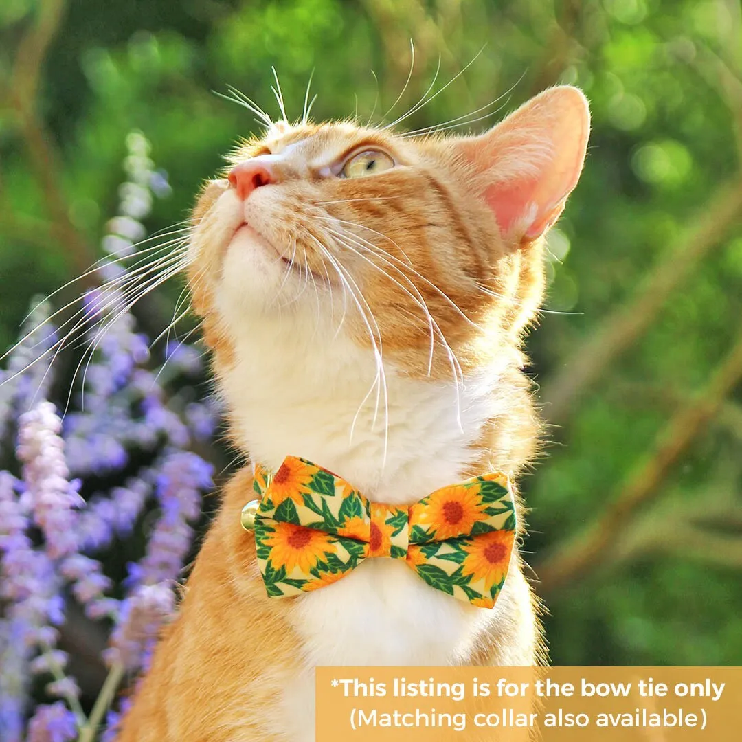 Pet Bow Tie - "Sunflowers" - Yellow Floral Cat Bow / Summer, Fall, Wedding / For Cats   Small Dogs (One Size)