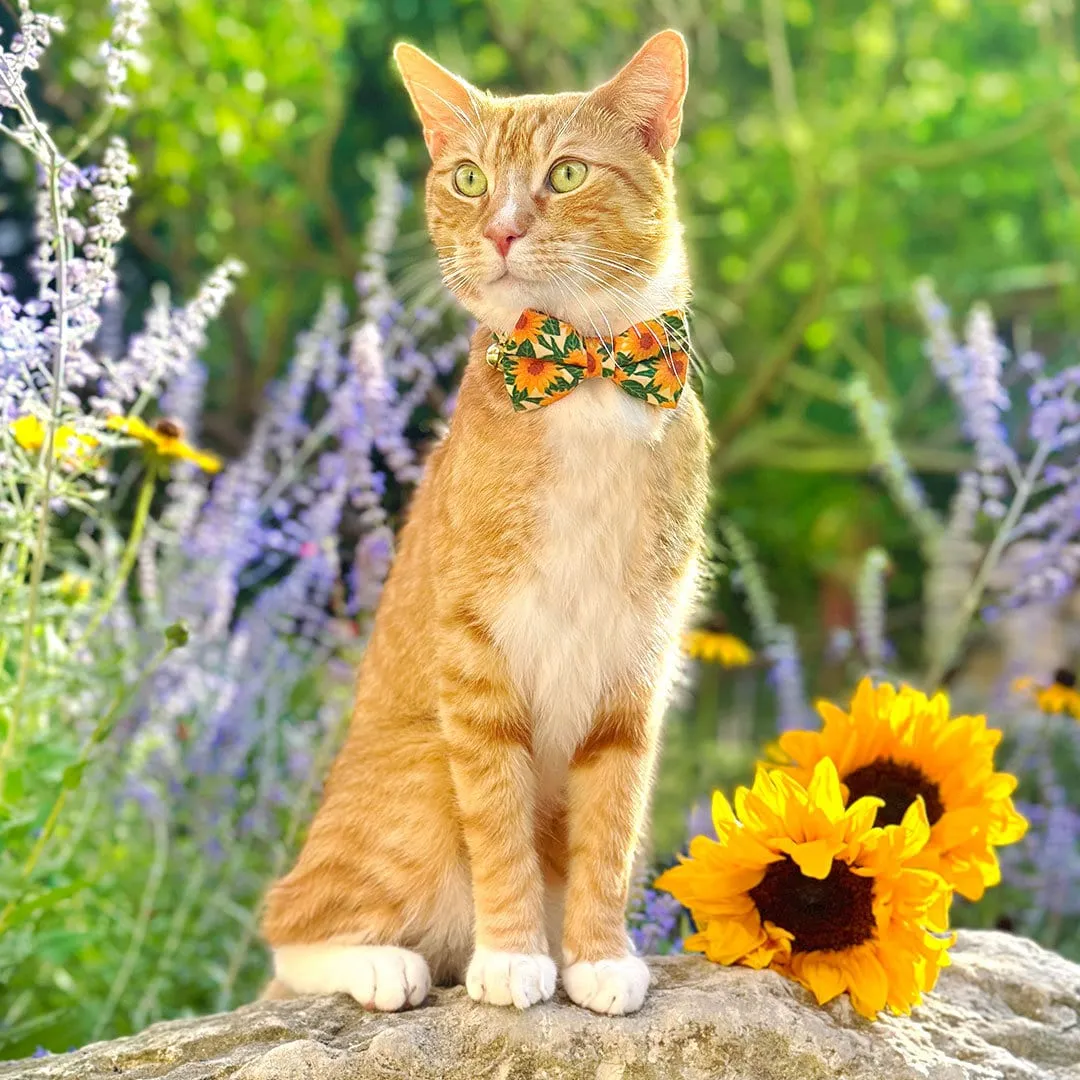 Pet Bow Tie - "Sunflowers" - Yellow Floral Cat Bow / Summer, Fall, Wedding / For Cats   Small Dogs (One Size)