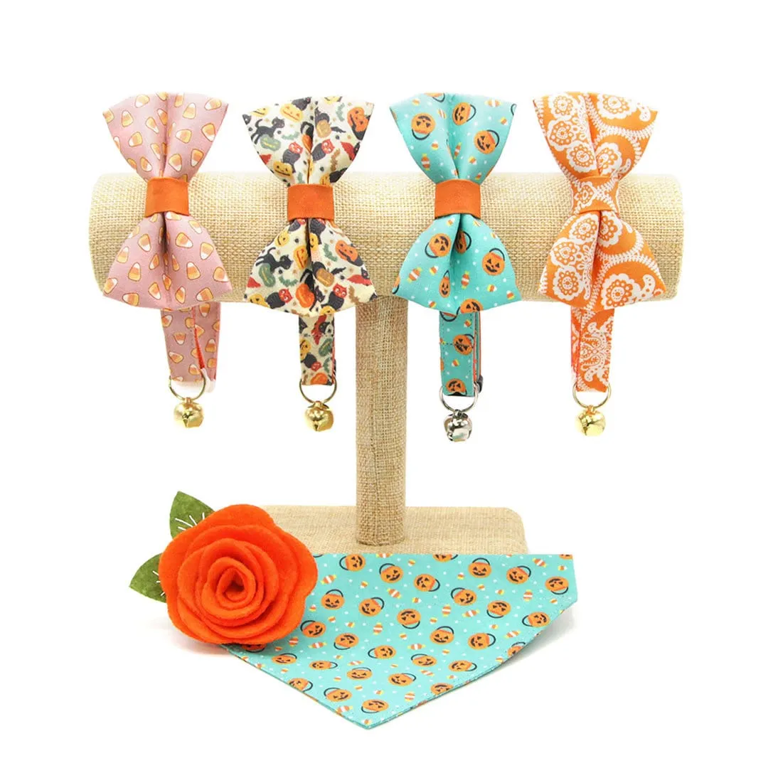 Pet Bow Tie - "Sweet Tooth" - Pink Halloween Candy Corn Bow Tie / For Cats   Small Dogs (One Size)