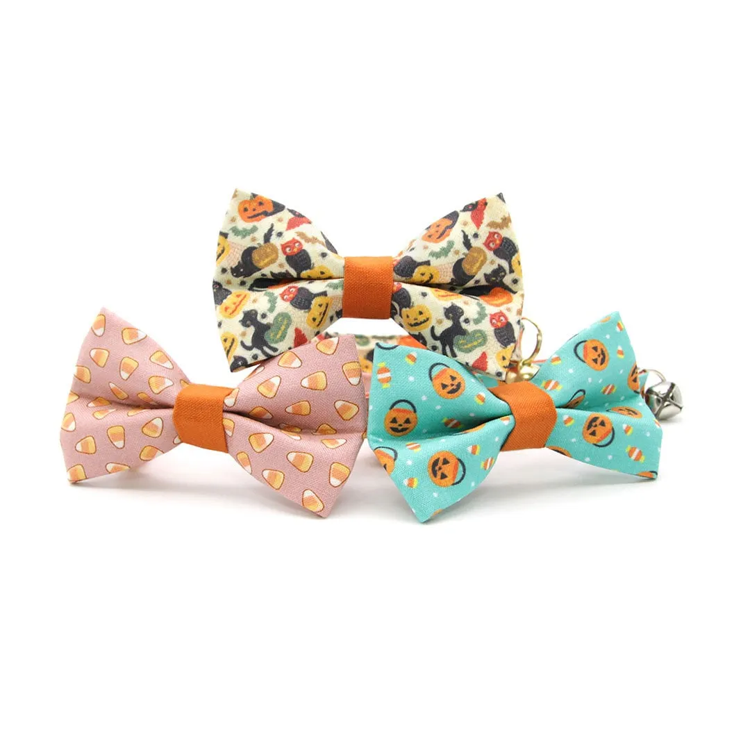 Pet Bow Tie - "Sweet Tooth" - Pink Halloween Candy Corn Bow Tie / For Cats   Small Dogs (One Size)