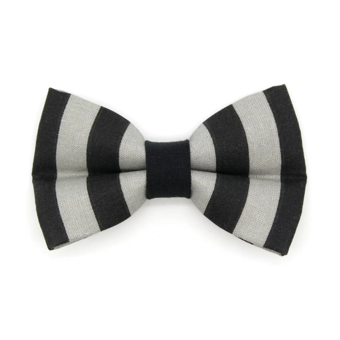 Pet Bow Tie - "Unexpected Guest" - Black & Gray Striped Cat Bow / Halloween / For Cats   Small Dogs (One Size)