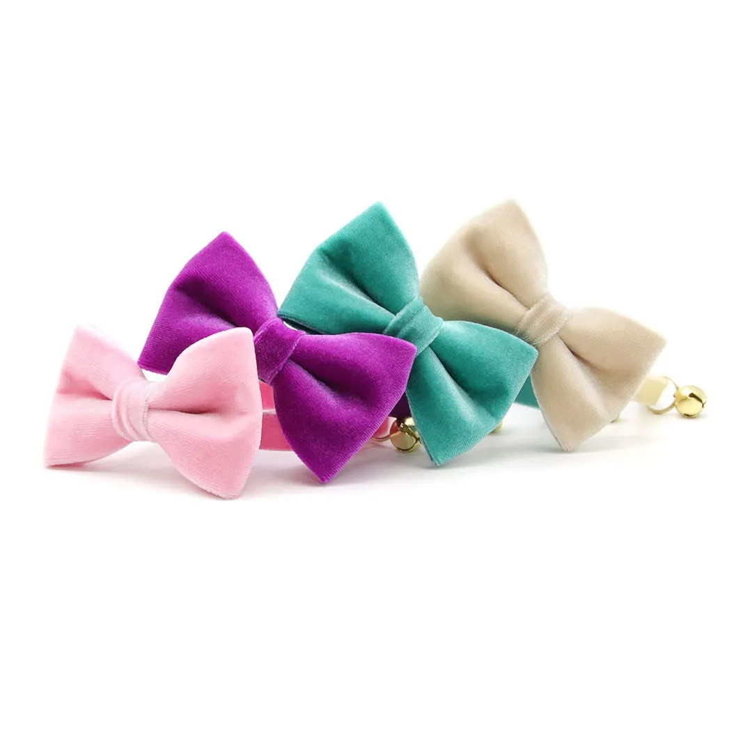 Pet Bow Tie - "Velvet - Chantilly Cream" - Warm Light Beige Velvet Cat Bow Tie / For Cats   Small Dogs (One Size)