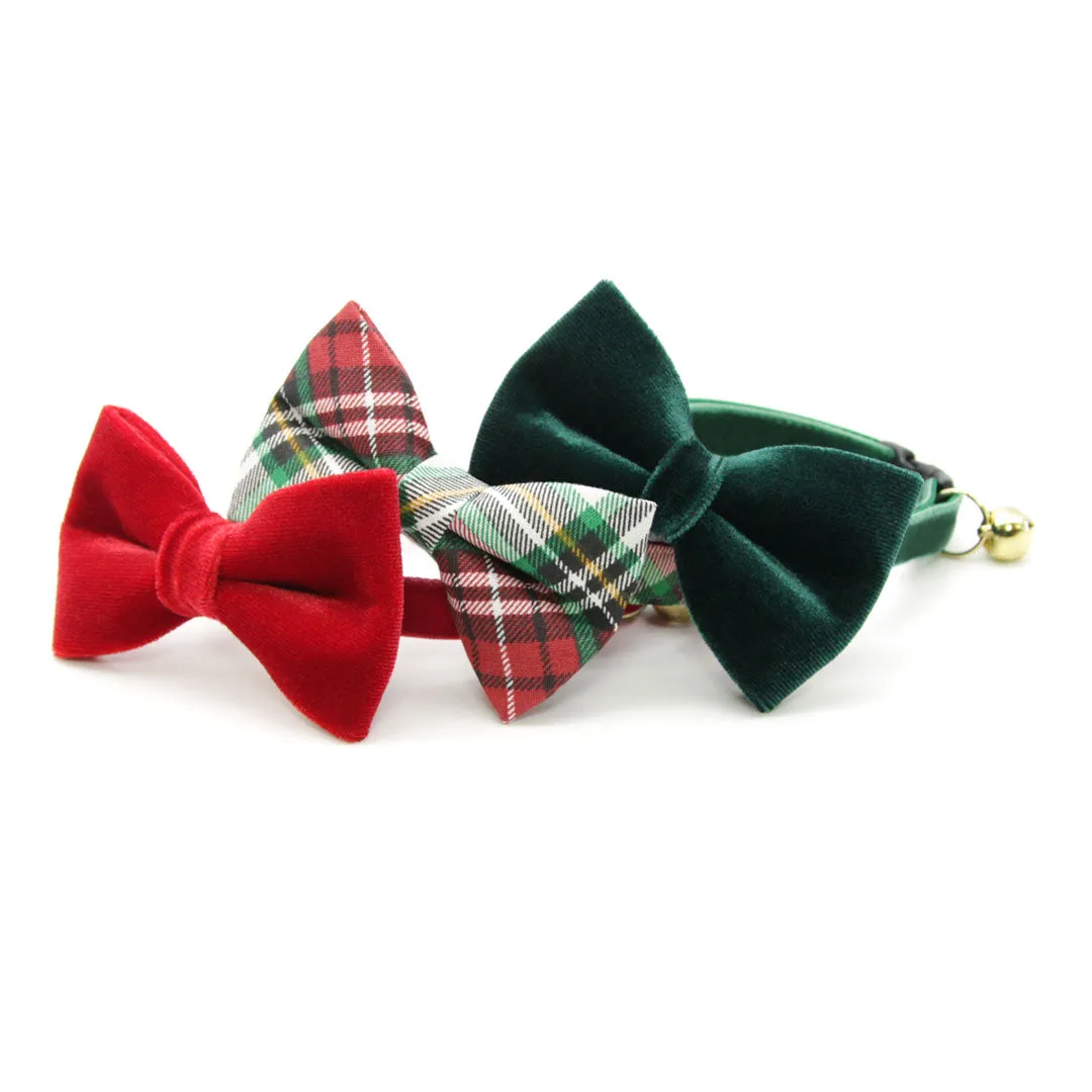 Pet Bow Tie - "Velvet - Hunter Green" - Rich Lustrous Dark Green Soft Velvet - Christmas / Holiday - Detachable Bowtie for Cats   Dogs